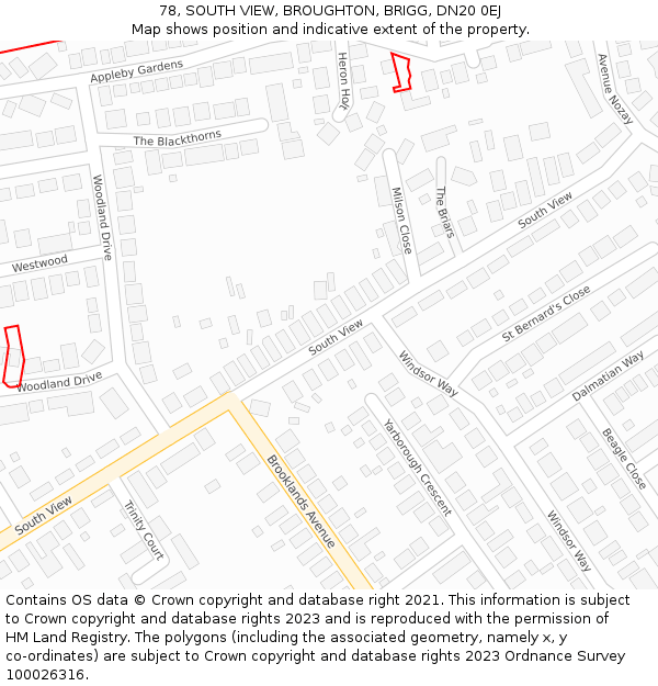 78, SOUTH VIEW, BROUGHTON, BRIGG, DN20 0EJ: Location map and indicative extent of plot