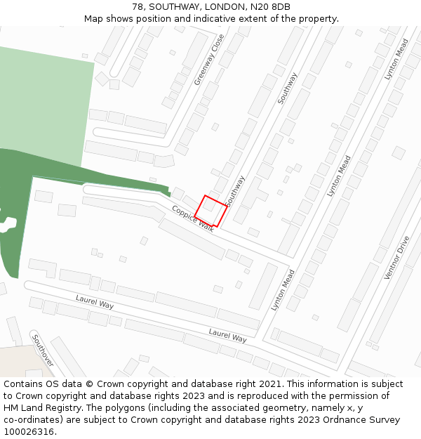 78, SOUTHWAY, LONDON, N20 8DB: Location map and indicative extent of plot