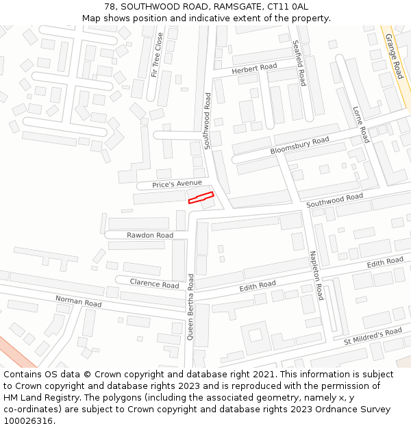 78, SOUTHWOOD ROAD, RAMSGATE, CT11 0AL: Location map and indicative extent of plot