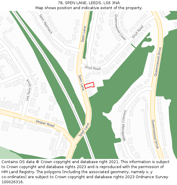 78, SPEN LANE, LEEDS, LS6 3NA: Location map and indicative extent of plot