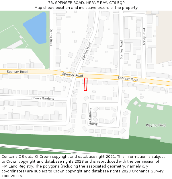 78, SPENSER ROAD, HERNE BAY, CT6 5QP: Location map and indicative extent of plot