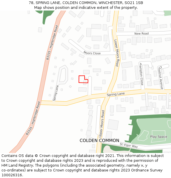 78, SPRING LANE, COLDEN COMMON, WINCHESTER, SO21 1SB: Location map and indicative extent of plot