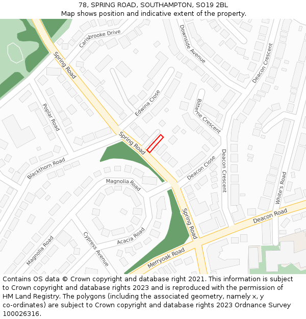 78, SPRING ROAD, SOUTHAMPTON, SO19 2BL: Location map and indicative extent of plot