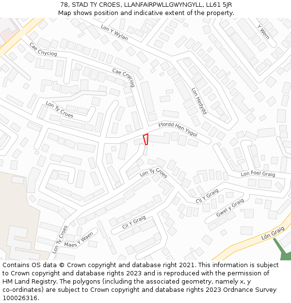 78, STAD TY CROES, LLANFAIRPWLLGWYNGYLL, LL61 5JR: Location map and indicative extent of plot