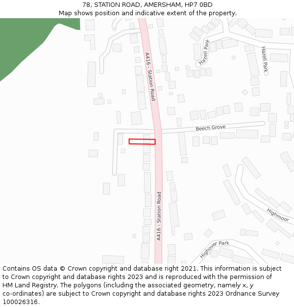 78, STATION ROAD, AMERSHAM, HP7 0BD: Location map and indicative extent of plot