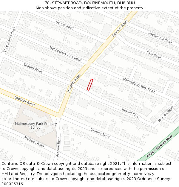 78, STEWART ROAD, BOURNEMOUTH, BH8 8NU: Location map and indicative extent of plot