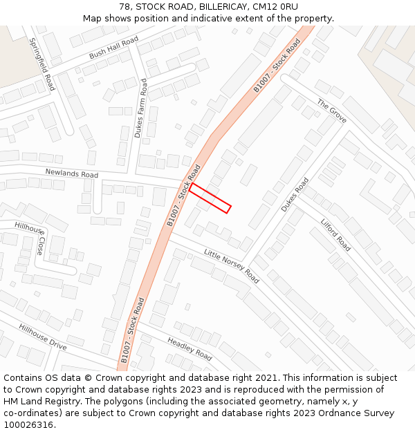 78, STOCK ROAD, BILLERICAY, CM12 0RU: Location map and indicative extent of plot