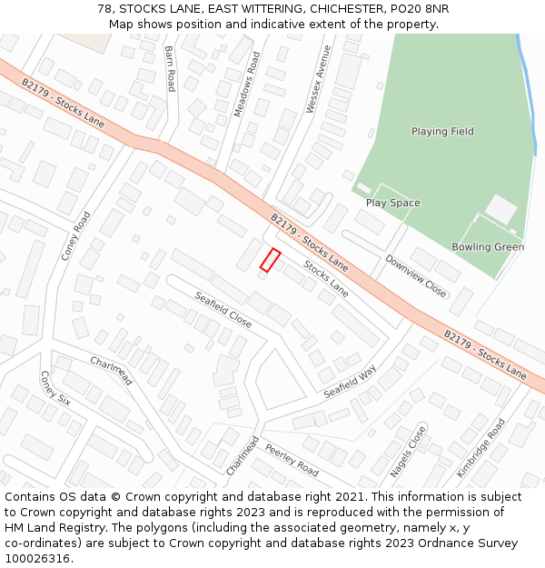 78, STOCKS LANE, EAST WITTERING, CHICHESTER, PO20 8NR: Location map and indicative extent of plot