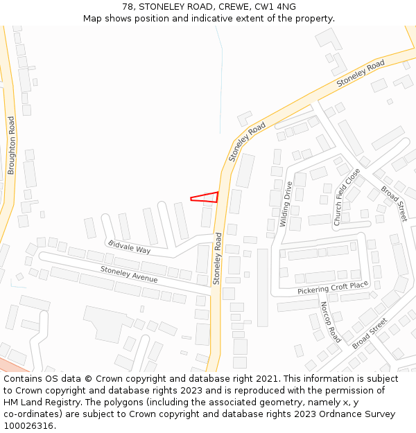 78, STONELEY ROAD, CREWE, CW1 4NG: Location map and indicative extent of plot