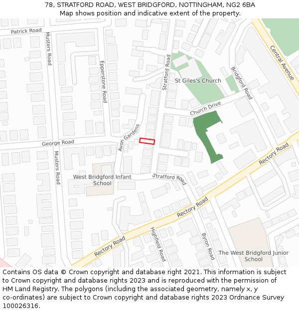 78, STRATFORD ROAD, WEST BRIDGFORD, NOTTINGHAM, NG2 6BA: Location map and indicative extent of plot