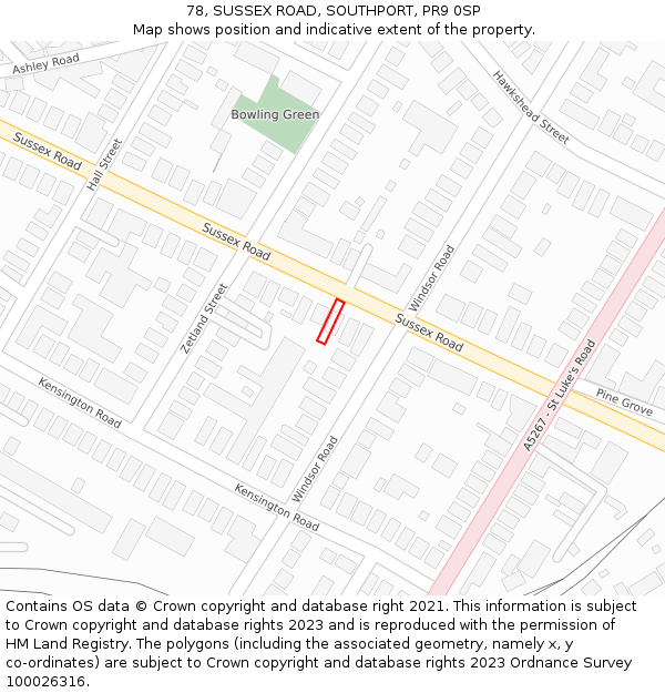 78, SUSSEX ROAD, SOUTHPORT, PR9 0SP: Location map and indicative extent of plot