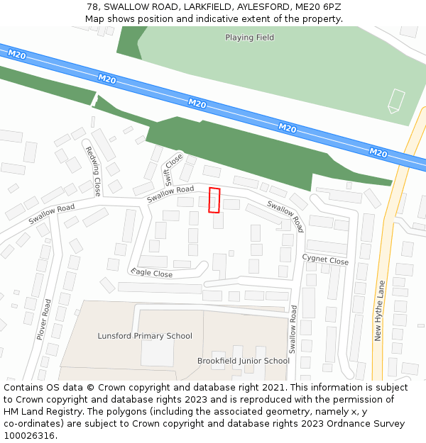 78, SWALLOW ROAD, LARKFIELD, AYLESFORD, ME20 6PZ: Location map and indicative extent of plot