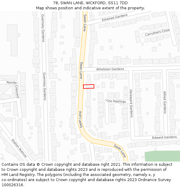 78, SWAN LANE, WICKFORD, SS11 7DD: Location map and indicative extent of plot