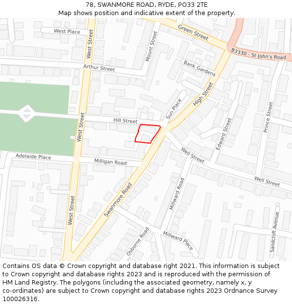 78, SWANMORE ROAD, RYDE, PO33 2TE: Location map and indicative extent of plot