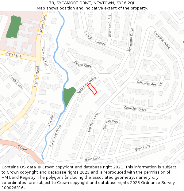 78, SYCAMORE DRIVE, NEWTOWN, SY16 2QL: Location map and indicative extent of plot