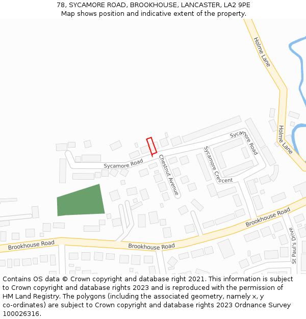 78, SYCAMORE ROAD, BROOKHOUSE, LANCASTER, LA2 9PE: Location map and indicative extent of plot