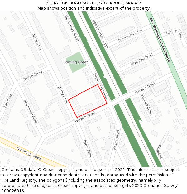 78, TATTON ROAD SOUTH, STOCKPORT, SK4 4LX: Location map and indicative extent of plot