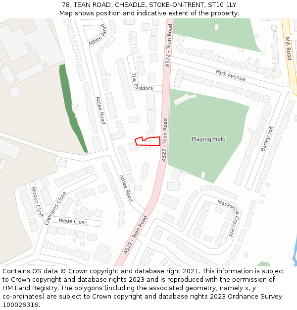 78, TEAN ROAD, CHEADLE, STOKE-ON-TRENT, ST10 1LY: Location map and indicative extent of plot