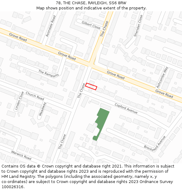 78, THE CHASE, RAYLEIGH, SS6 8RW: Location map and indicative extent of plot