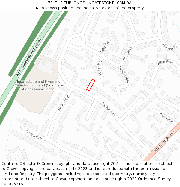 78, THE FURLONGS, INGATESTONE, CM4 0AJ: Location map and indicative extent of plot