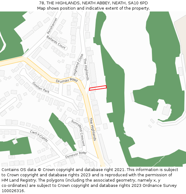 78, THE HIGHLANDS, NEATH ABBEY, NEATH, SA10 6PD: Location map and indicative extent of plot