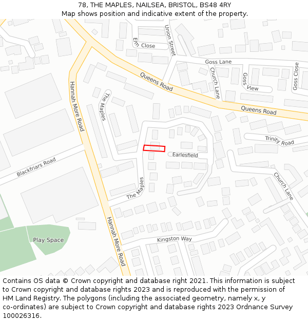 78, THE MAPLES, NAILSEA, BRISTOL, BS48 4RY: Location map and indicative extent of plot