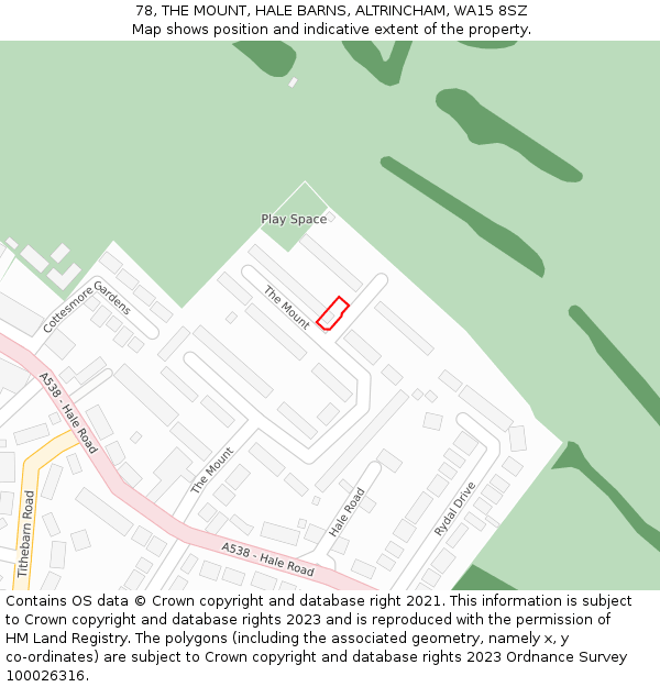 78, THE MOUNT, HALE BARNS, ALTRINCHAM, WA15 8SZ: Location map and indicative extent of plot