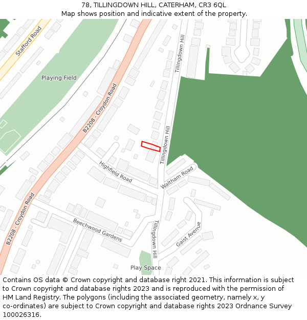 78, TILLINGDOWN HILL, CATERHAM, CR3 6QL: Location map and indicative extent of plot