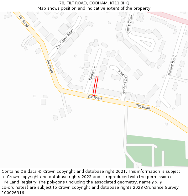 78, TILT ROAD, COBHAM, KT11 3HQ: Location map and indicative extent of plot