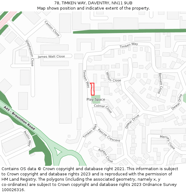 78, TIMKEN WAY, DAVENTRY, NN11 9UB: Location map and indicative extent of plot