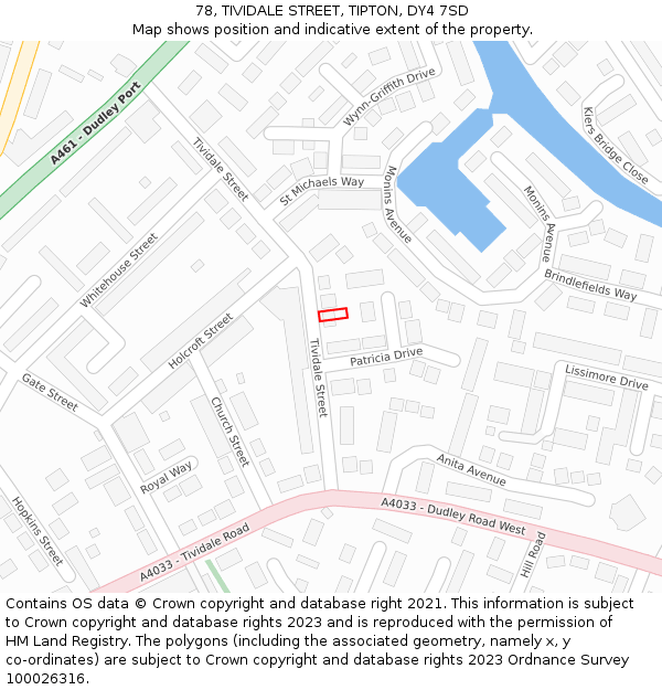 78, TIVIDALE STREET, TIPTON, DY4 7SD: Location map and indicative extent of plot