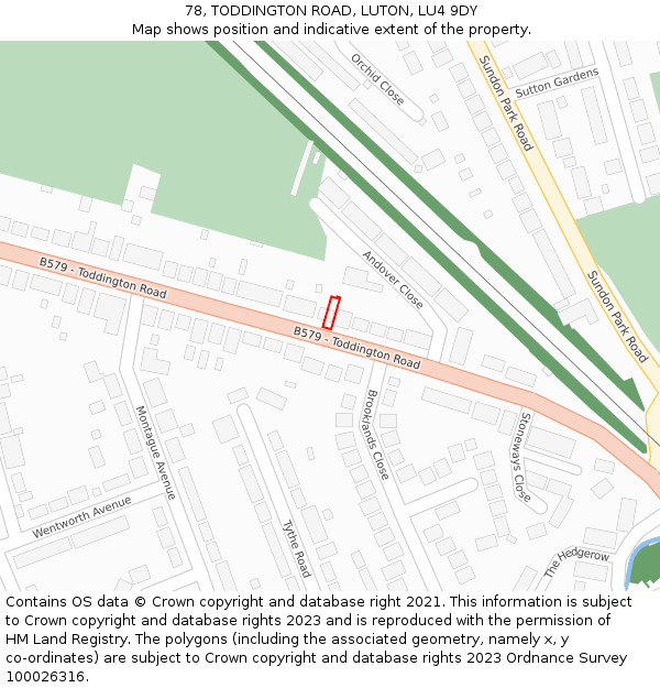 78, TODDINGTON ROAD, LUTON, LU4 9DY: Location map and indicative extent of plot