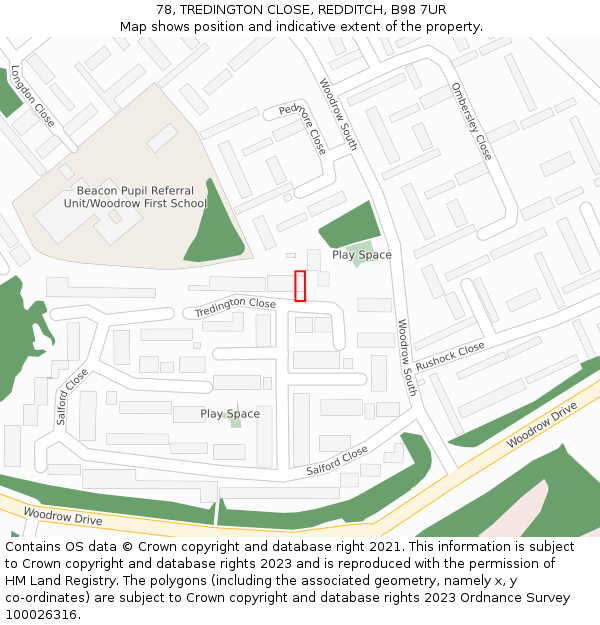 78, TREDINGTON CLOSE, REDDITCH, B98 7UR: Location map and indicative extent of plot