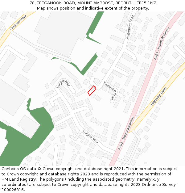 78, TREGANOON ROAD, MOUNT AMBROSE, REDRUTH, TR15 1NZ: Location map and indicative extent of plot