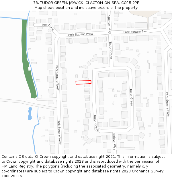 78, TUDOR GREEN, JAYWICK, CLACTON-ON-SEA, CO15 2PE: Location map and indicative extent of plot