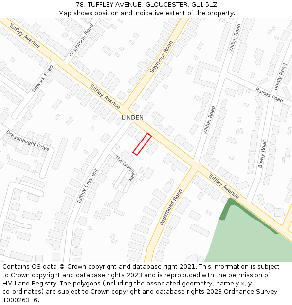 78, TUFFLEY AVENUE, GLOUCESTER, GL1 5LZ: Location map and indicative extent of plot