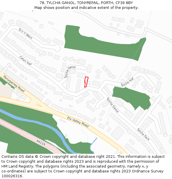 78, TYLCHA GANOL, TONYREFAIL, PORTH, CF39 8BY: Location map and indicative extent of plot