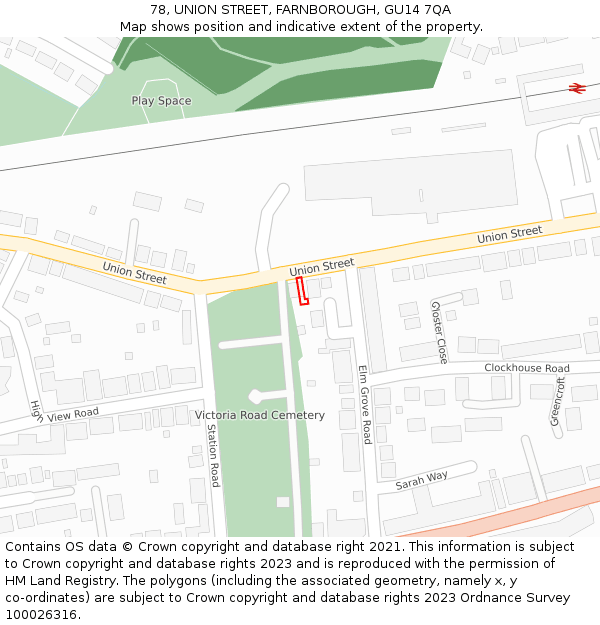 78, UNION STREET, FARNBOROUGH, GU14 7QA: Location map and indicative extent of plot