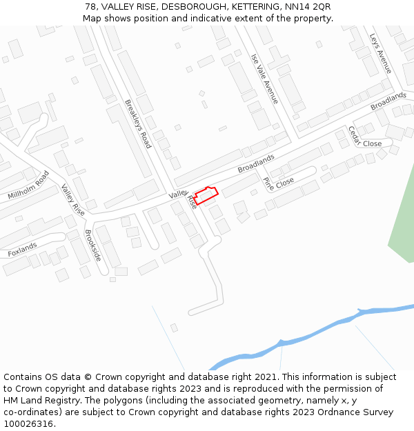 78, VALLEY RISE, DESBOROUGH, KETTERING, NN14 2QR: Location map and indicative extent of plot