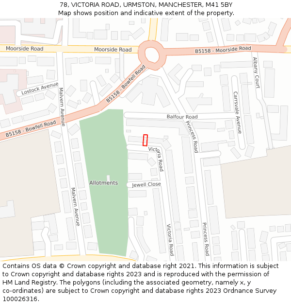 78, VICTORIA ROAD, URMSTON, MANCHESTER, M41 5BY: Location map and indicative extent of plot