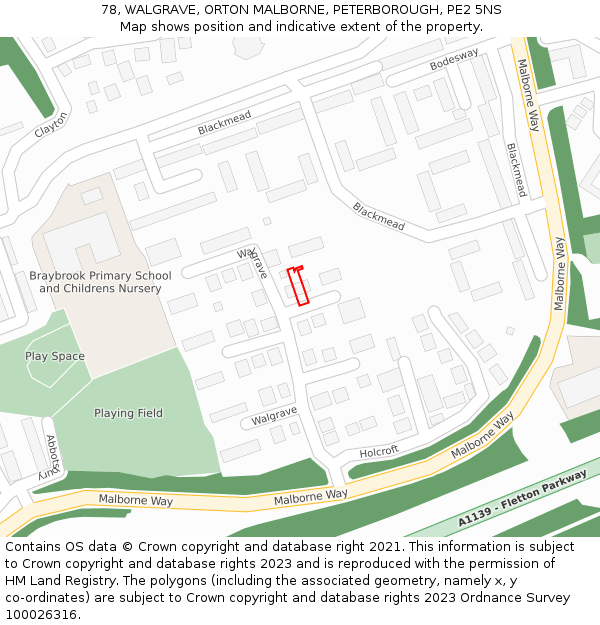 78, WALGRAVE, ORTON MALBORNE, PETERBOROUGH, PE2 5NS: Location map and indicative extent of plot