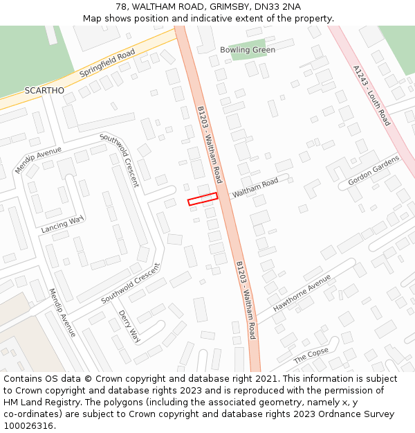 78, WALTHAM ROAD, GRIMSBY, DN33 2NA: Location map and indicative extent of plot