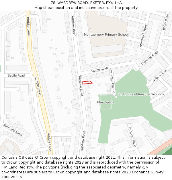 78, WARDREW ROAD, EXETER, EX4 1HA: Location map and indicative extent of plot