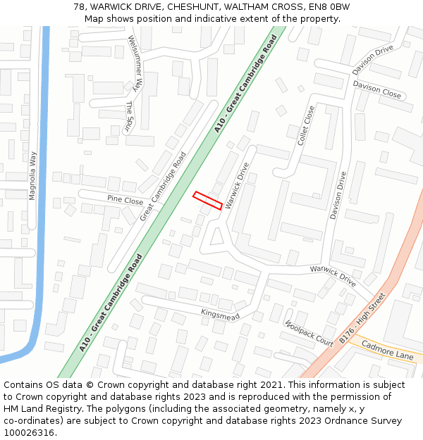 78, WARWICK DRIVE, CHESHUNT, WALTHAM CROSS, EN8 0BW: Location map and indicative extent of plot