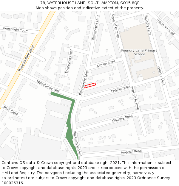 78, WATERHOUSE LANE, SOUTHAMPTON, SO15 8QE: Location map and indicative extent of plot