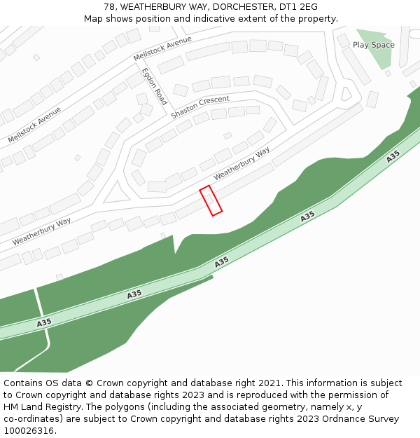 78, WEATHERBURY WAY, DORCHESTER, DT1 2EG: Location map and indicative extent of plot