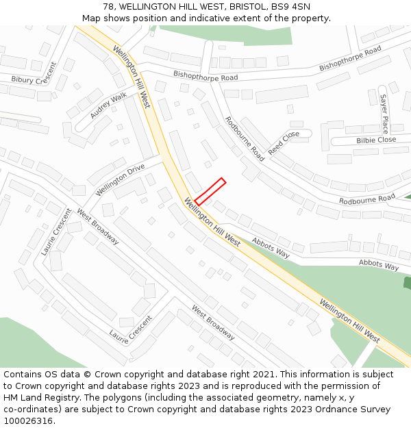 78, WELLINGTON HILL WEST, BRISTOL, BS9 4SN: Location map and indicative extent of plot