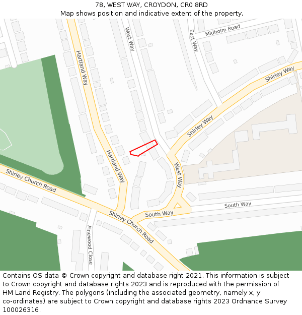 78, WEST WAY, CROYDON, CR0 8RD: Location map and indicative extent of plot
