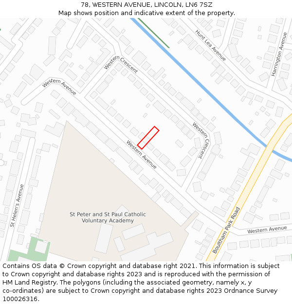 78, WESTERN AVENUE, LINCOLN, LN6 7SZ: Location map and indicative extent of plot