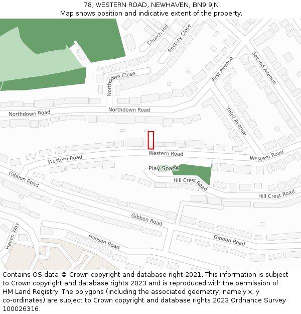 78, WESTERN ROAD, NEWHAVEN, BN9 9JN: Location map and indicative extent of plot